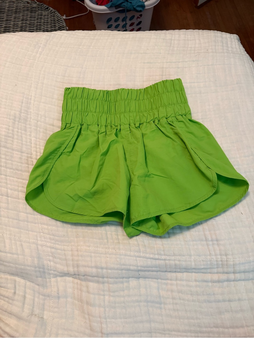 Zenana Outfitters Lime Green High-Waist Paperbag Athletic Shorts